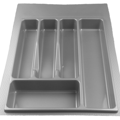Paneláková kuchyň 180/180 cm GENJI 3 - lesklá bílá / šedá + LED a příborník ZDARMA