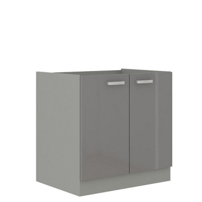 Paneláková kuchyně 180/180 cm SHAN 3 - šedá / lesklá krémová + LED, příborník a pracovní deska ZDARMA