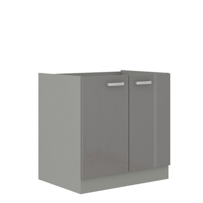 Paneláková kuchyně 180/180 cm SHAN 3 - šedá / lesklá krémová + LED, příborník a pracovní deska ZDARMA