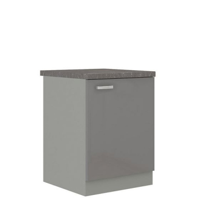 Paneláková kuchyně 180/180 cm SHAN 3 - šedá / lesklá krémová + LED, dřez, příborník a pracovní deska ZDARMA