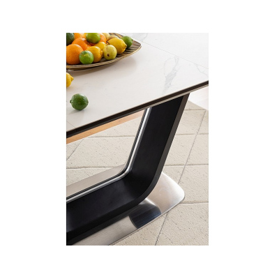 Rozkládací jídelní stůl MARVIN - 160x90, bílý mramor / černý