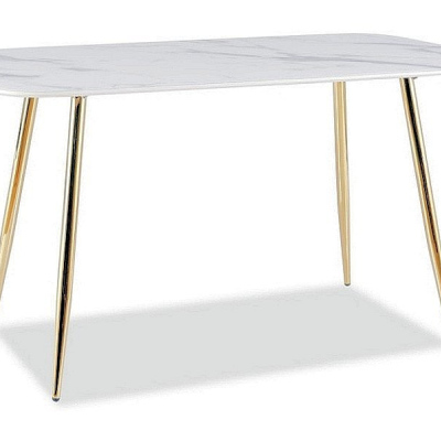 Jídelní stůl BOREK - 140x80, bílý mramor / zlatý