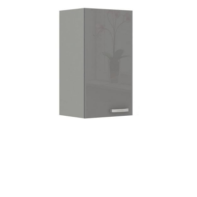 Paneláková kuchyň 180/180 cm GENJI 2 - lesklá bílá / šedá + LED, pracovní deska, dřez a příborník ZDARMA