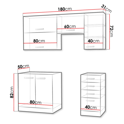 Paneláková kuchyň 180/180 cm GENJI 2 - lesklá bílá / šedá + LED, pracovní deska, dřez a příborník ZDARMA