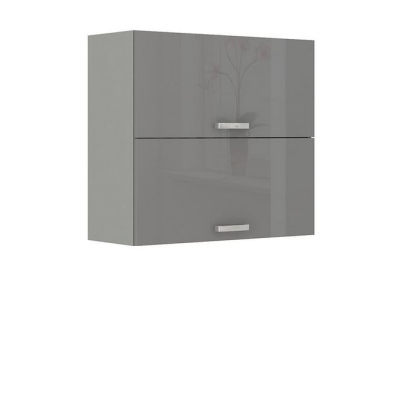 Paneláková kuchyň 180/180 cm GENJI 2 - lesklá bílá / šedá + LED, dřez a příborník ZDARMA