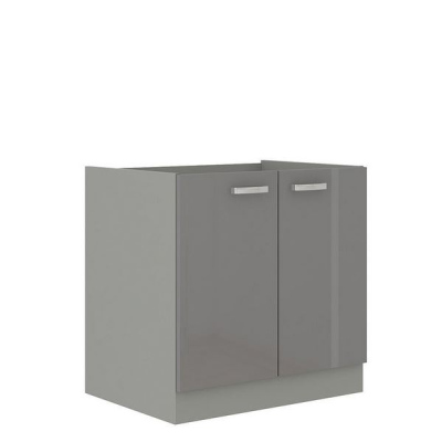 Paneláková kuchyň 180/180 cm GENJI 2 - lesklá bílá / šedá + LED, pracovní deska a příborník ZDARMA