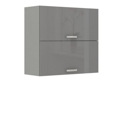 Paneláková kuchyň 180/180 cm GENJI 2 - lesklá bílá / šedá + LED a pracovní deska ZDARMA