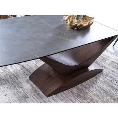 Rozkládací jídelní stůl OHAN - 180x95, šedý mramor / ořech