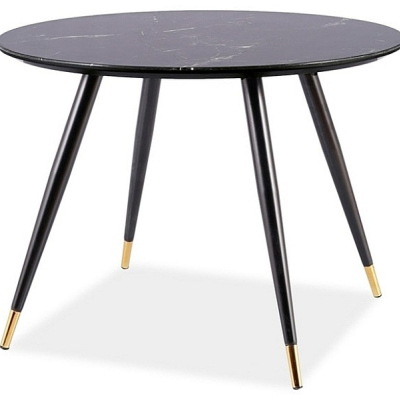 Kulatý jídelní stůl ELON - černý kámen / černý / zlatý