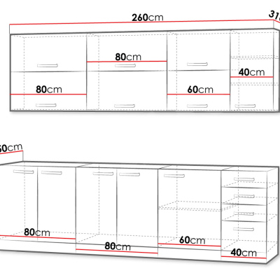 Kuchyňská linka 260/260 cm GENJI 4 - lesklá bílá / šedá + LED a dřez ZDARMA