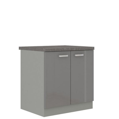 Kuchyně 260/260 cm RONG 4 - šedá / lesklá šedá + LED, dřez, příborník a pracovní deska ZDARMA