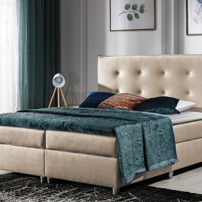 Manželská čalouněná postel 200x200 RUFA - béžová + topper ZDARMA