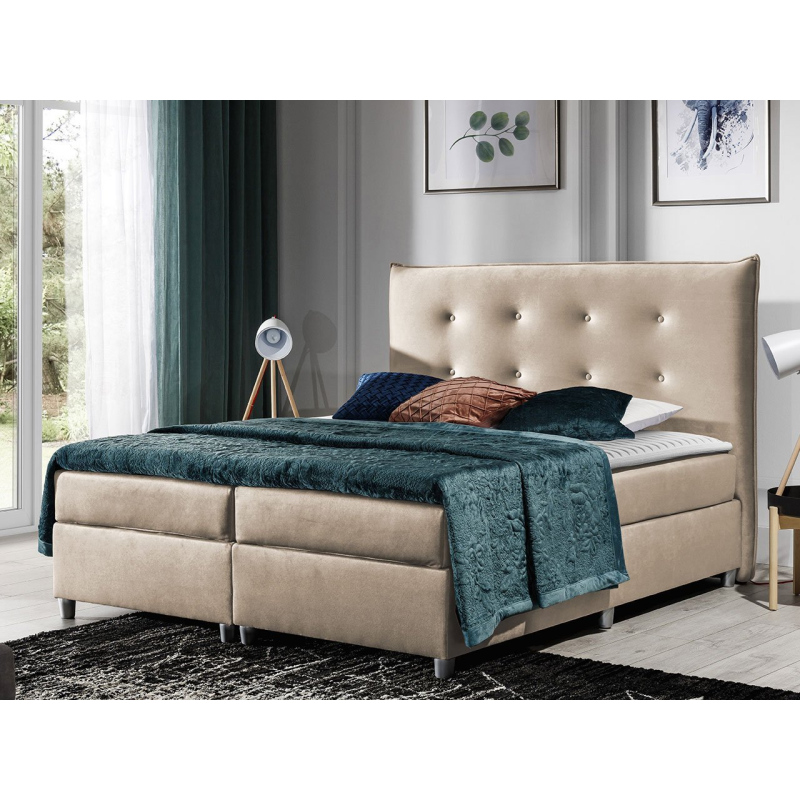 Manželská čalouněná postel 200x200 RUFA - béžová + topper ZDARMA