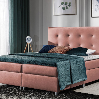 Manželská čalouněná postel 200x200 RUFA - růžová + topper ZDARMA