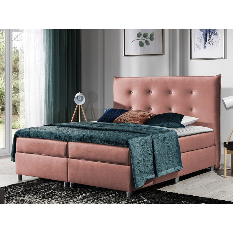 Manželská čalouněná postel 180x200 RUFA - růžová + topper ZDARMA