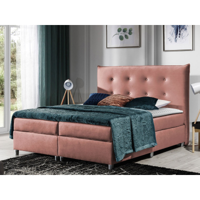 Manželská čalouněná postel 140x200 RUFA - růžová + topper ZDARMA