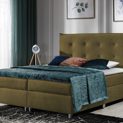 Jednolůžková čalouněná postel 120x200 RUFA - olivová + topper ZDARMA