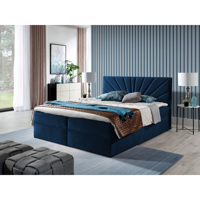 Boxspringová manželská postel 160x200 TOMASA 4 - modrá + topper ZDARMA