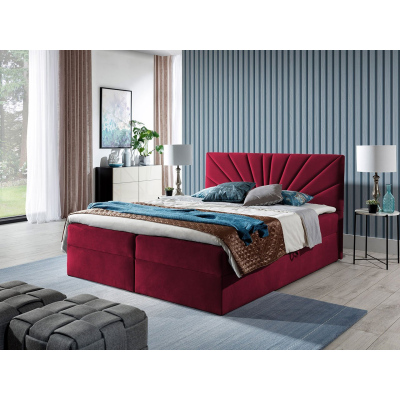 Boxspringová manželská postel 160x200 TOMASA 4 - červená + topper ZDARMA