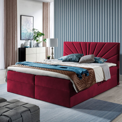 Boxspringová manželská postel 140x200 TOMASA 4 - červená + topper ZDARMA