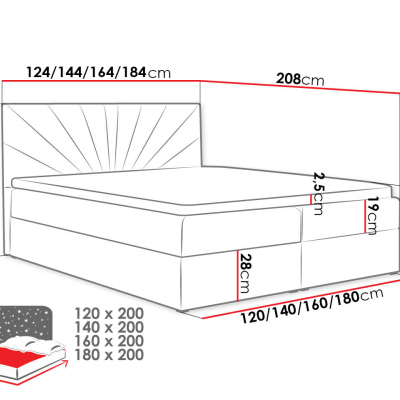 Boxspringová manželská postel 180x200 TOMASA 4 - béžová + topper ZDARMA