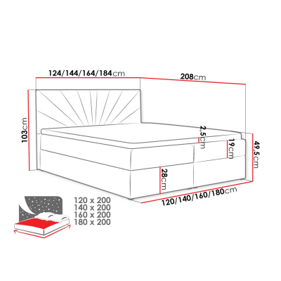 Boxspringová manželská postel 140x200 TOMASA 4 - tmavá šedá + topper ZDARMA