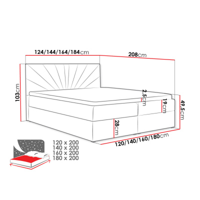 Boxspringová manželská postel 140x200 TOMASA 4 - modrá + topper ZDARMA