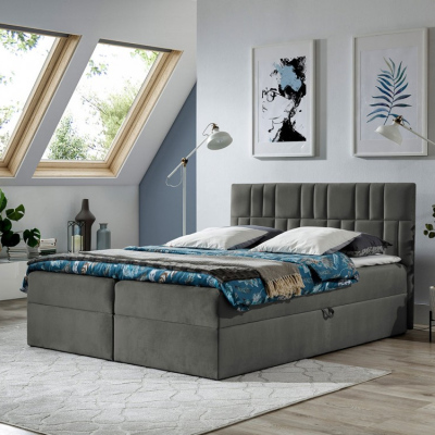 Americká manželská postel 140x200 TOMASA 3 - šedá + topper ZDARMA