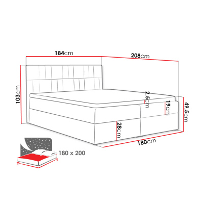 Americká manželská postel 180x200 TOMASA 3 - červená + topper ZDARMA
