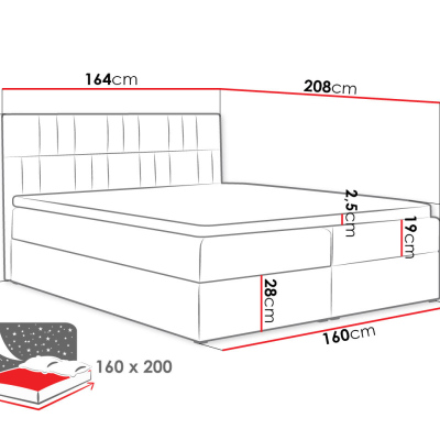 Americká manželská postel 160x200 TOMASA 3 - šedá + topper ZDARMA