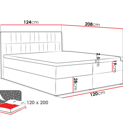 Americká jednolůžková postel 120x200 TOMASA 3 - červená + topper ZDARMA