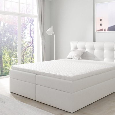 Boxspringová manželská postel 200x200 TOMASA 1 - bílá ekokůže + topper ZDARMA