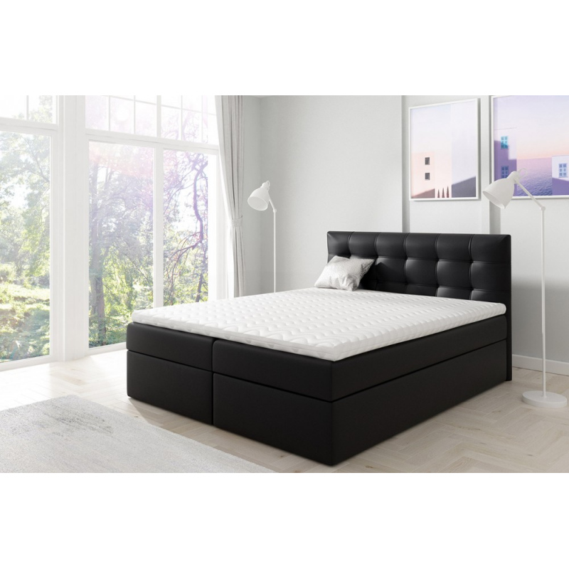 Boxspringová manželská postel 140x200 TOMASA 1 - černá ekokůže + topper ZDARMA