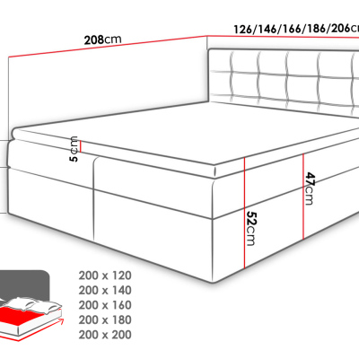 Boxspringová manželská postel 200x200 TOMASA 1 - černá + topper ZDARMA