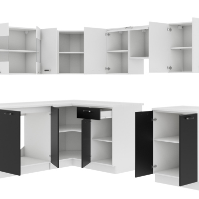 Moderní rohová kuchyně 249/169 cm s LED osvětlením TAO 3 - černá / bílá