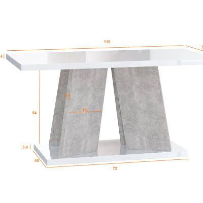 Konferenční stolek ENDRE - bílý lesk / kámen