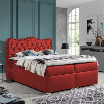 Kontinentální manželská postel 200x200 TEJANA - červená ekokůže + topper ZDARMA