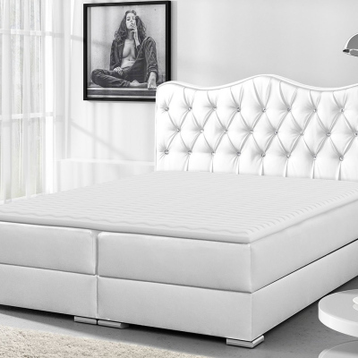 Kontinentální manželská postel 160x200 TEJANA - bílá ekokůže + topper ZDARMA