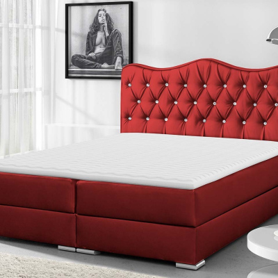 Kontinentální manželská postel 140x200 TEJANA - červená ekokůže + topper ZDARMA