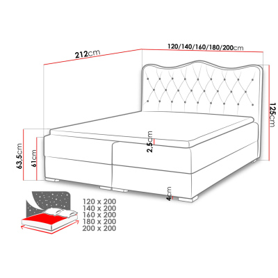 Kontinentální manželská postel 180x200 TEJANA - bílá ekokůže + topper ZDARMA