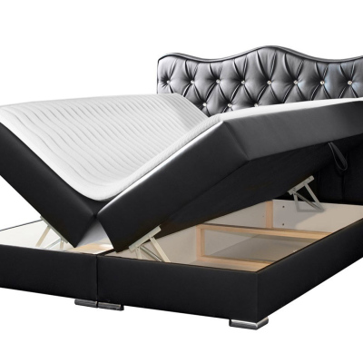 Kontinentální manželská postel 180x200 TEJANA - černá ekokůže + topper ZDARMA