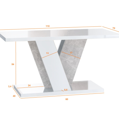 Designový konferenční stolek ANDREJ - bílý lesk / beton