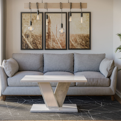 Designový konferenční stolek ANDREJ - bílý lesk / beton