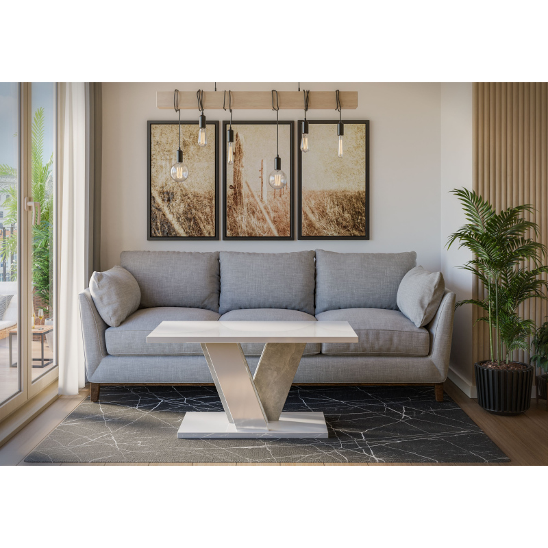 Designový konferenční stolek ANDREJ - bílý lesk / beton