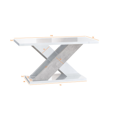 Konferenční stolek NIKOS - bílý lesk / kámen