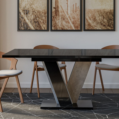 Rozkládací jídelní stůl ANDREJ - černý lesk / beton