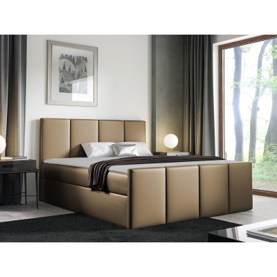 Hotelová manželská postel 180x200 MORALA - hnědá ekokůže + topper ZDARMA