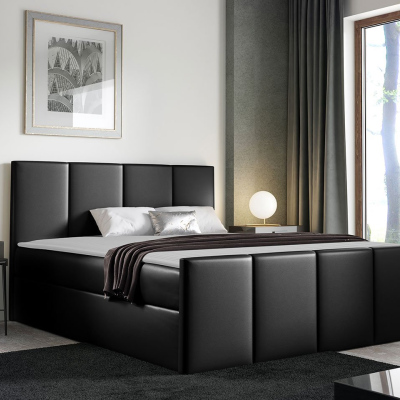 Hotelová manželská postel 180x200 MORALA - černá ekokůže + topper ZDARMA