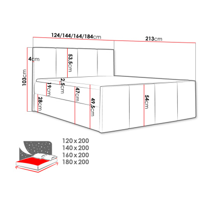 Hotelová manželská postel 180x200 MORALA - béžová ekokůže + topper ZDARMA