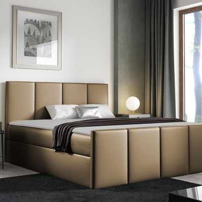 Hotelová manželská postel 160x200 MORALA - hnědá ekokůže + topper ZDARMA